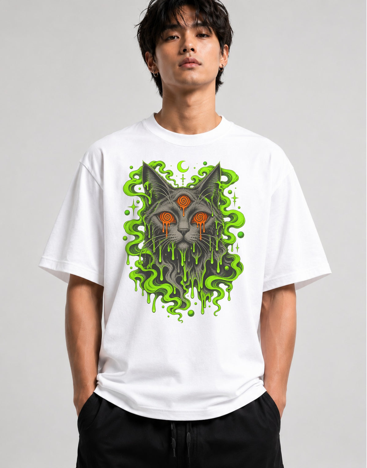Dripping Psychedelic Cat - White
