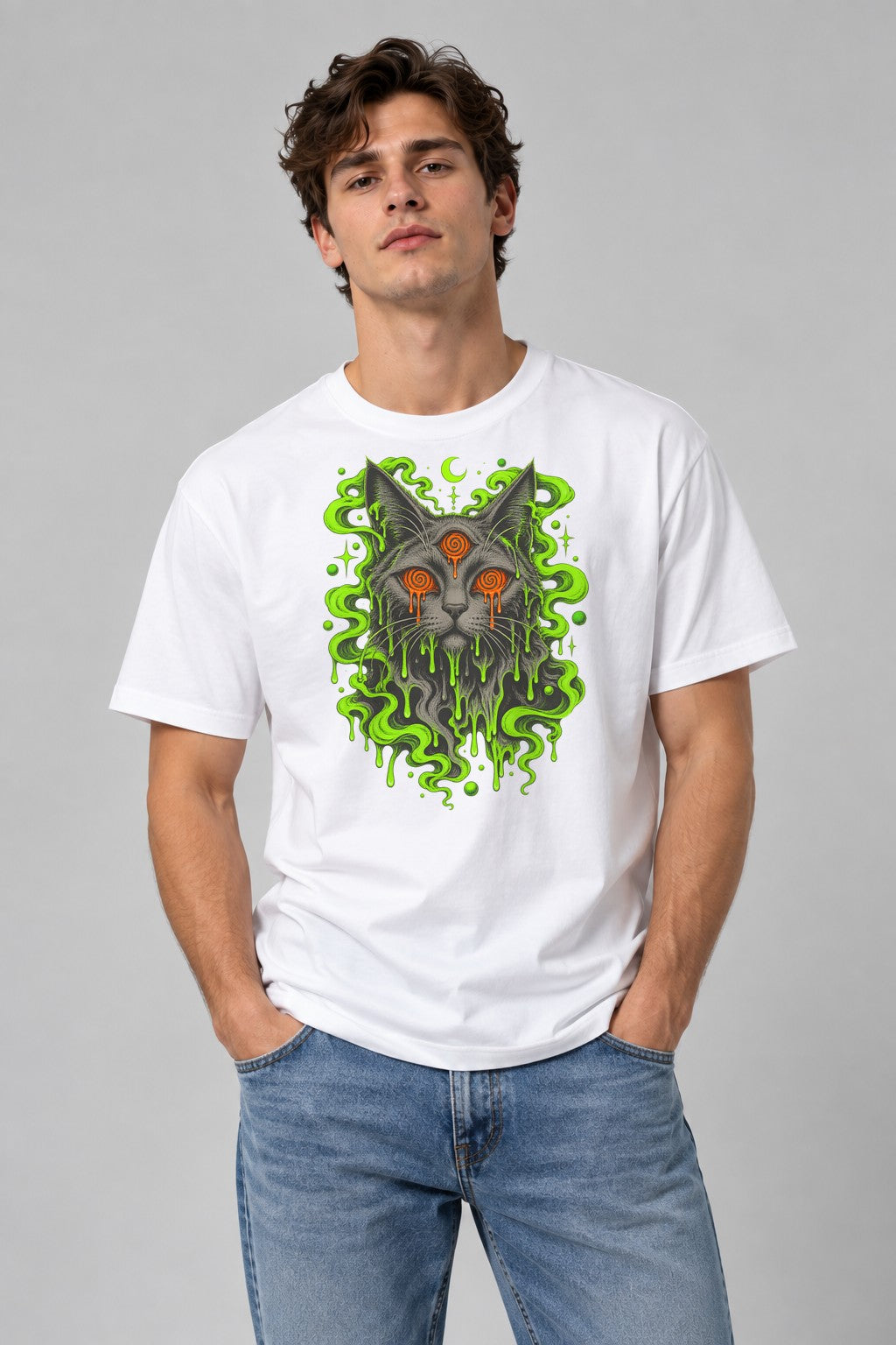 Dripping Psychedelic Cat - White
