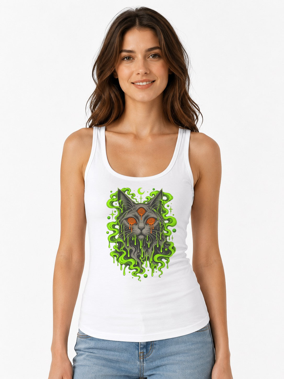 Dripping Psychedelic Cat - White
