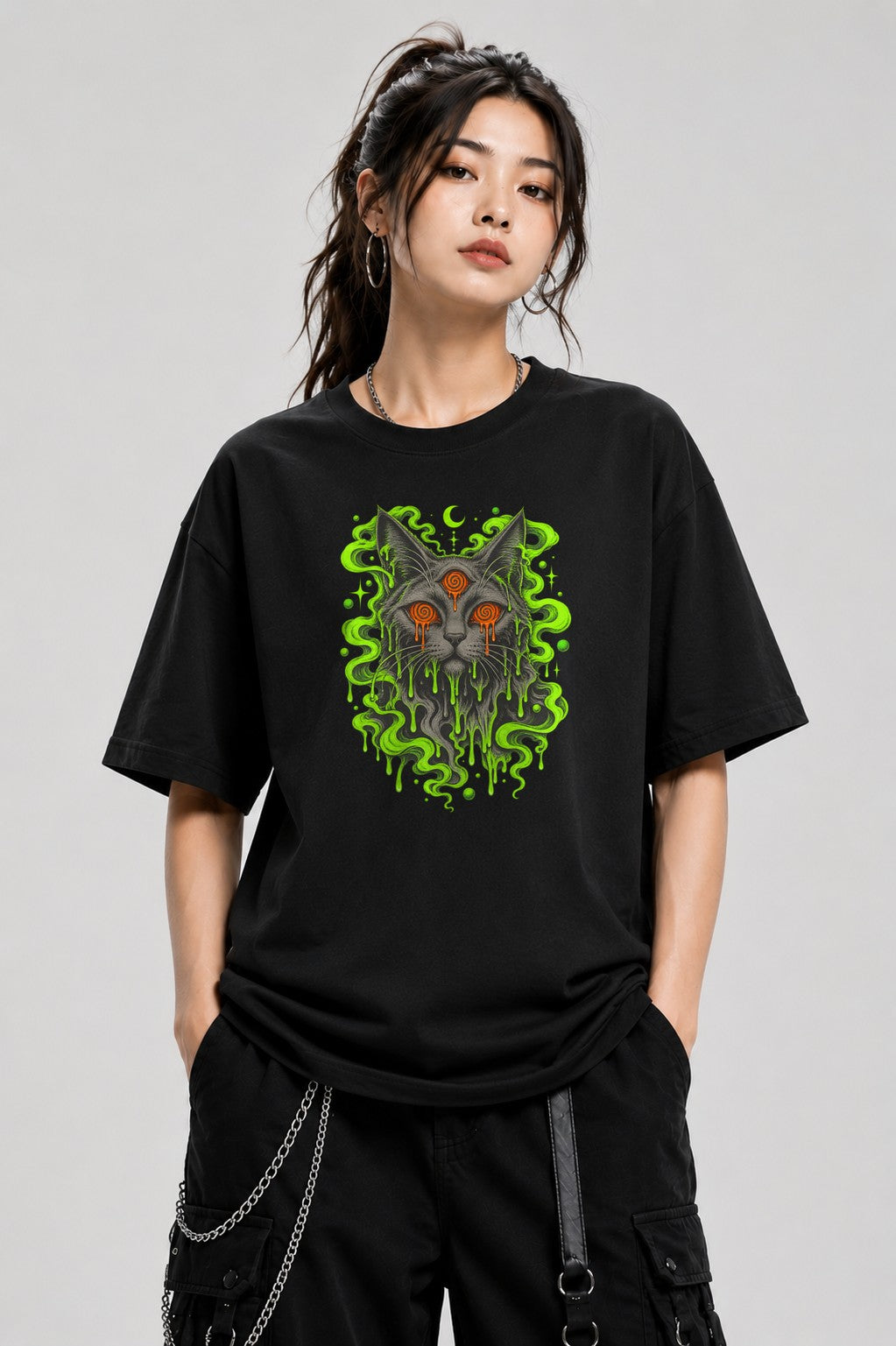 Dripping Psychedelic Cat - Black