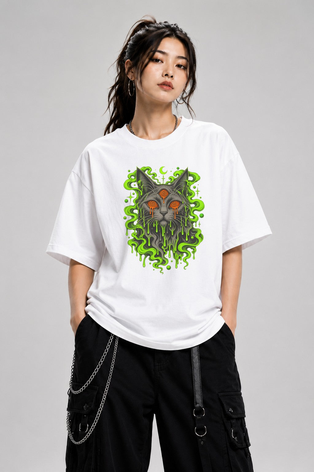 Dripping Psychedelic Cat - White