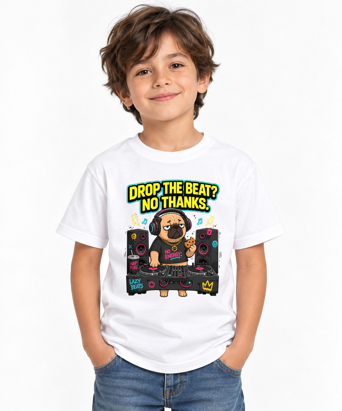 Drop The Beat Pug DJ Shirt - Funny Music Lover Gift - White