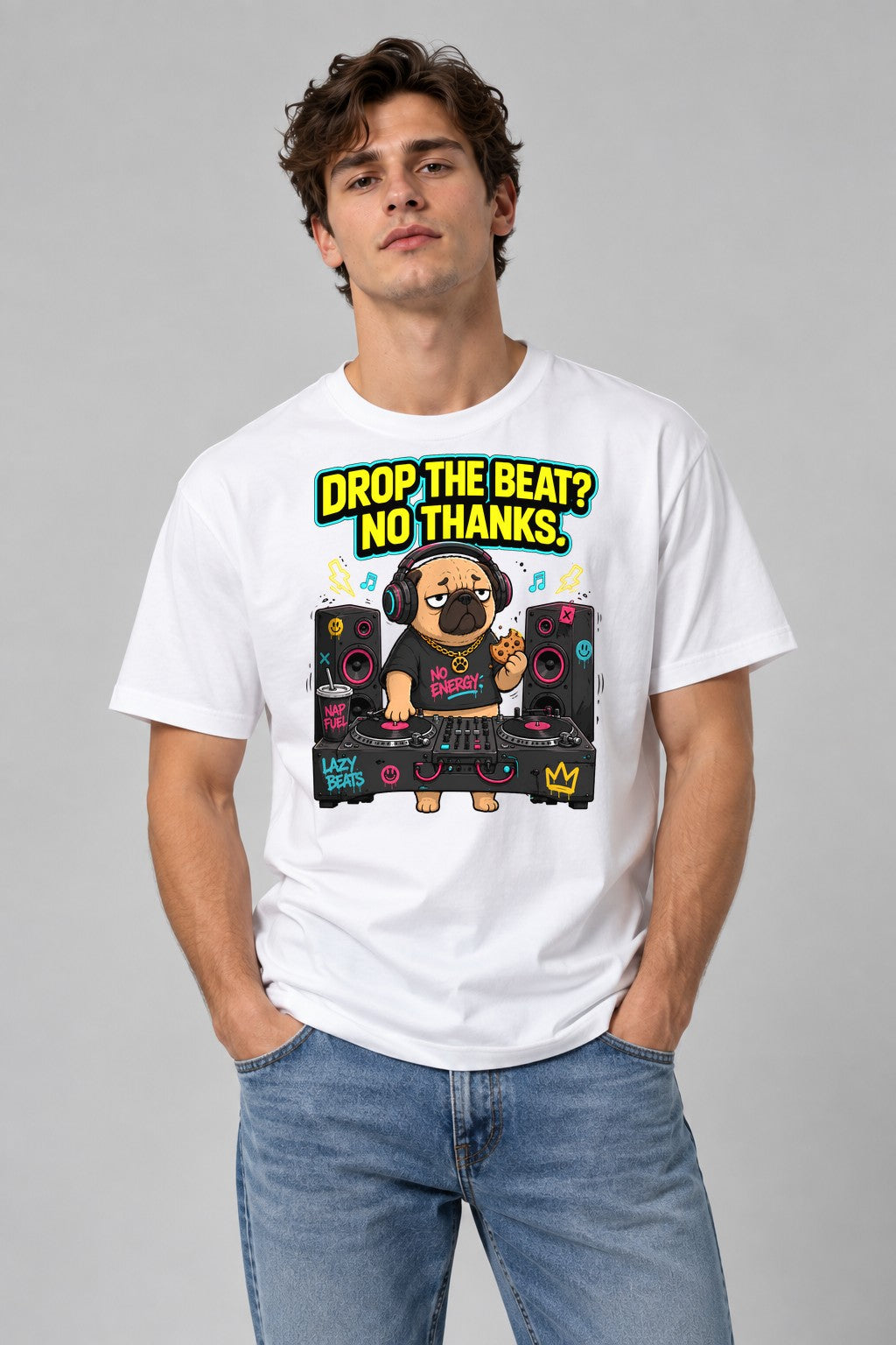 Drop The Beat Pug DJ - White