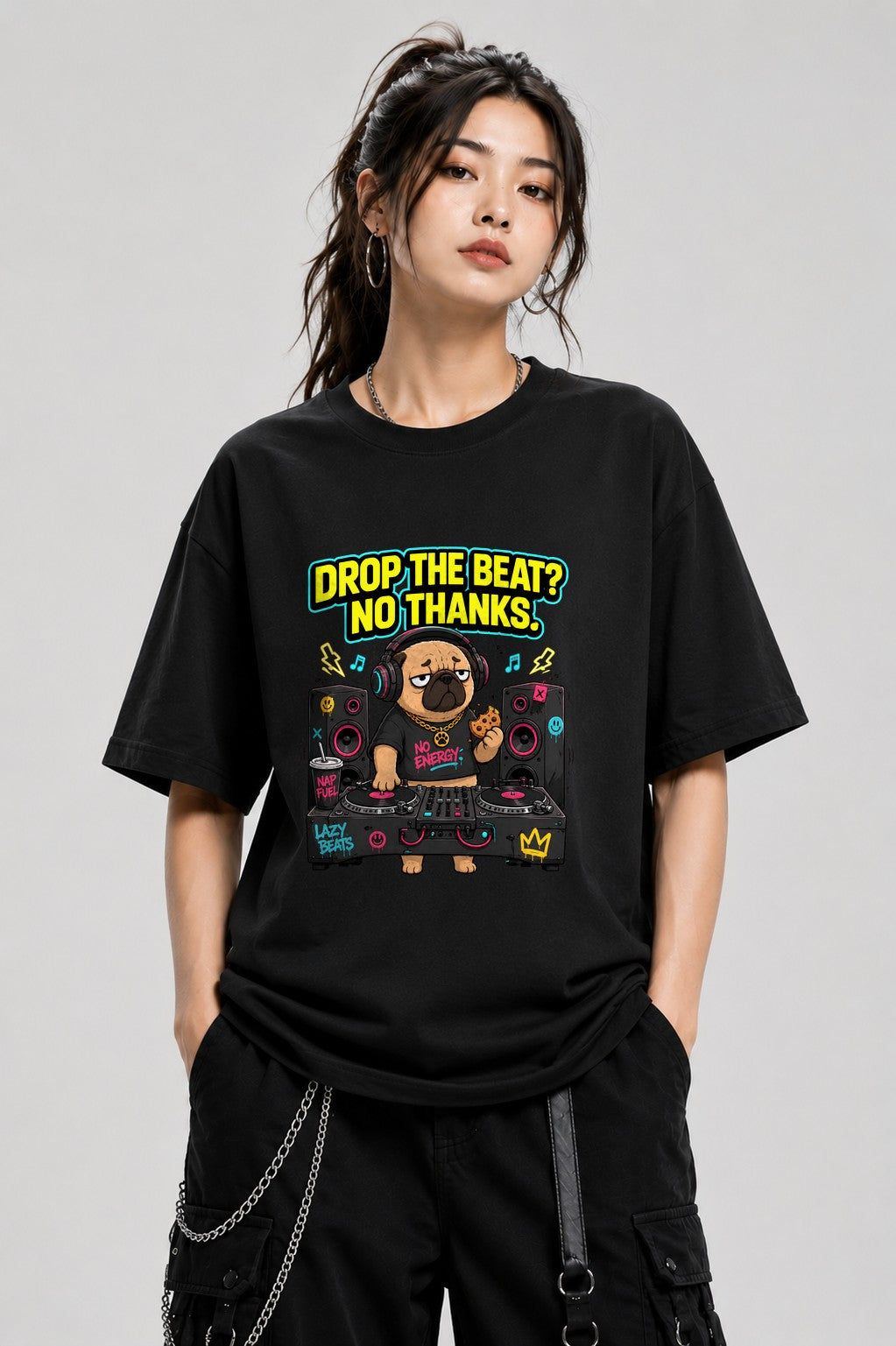 Drop The Beat Pug DJ Shirt - Funny Music Lover Gift - Black