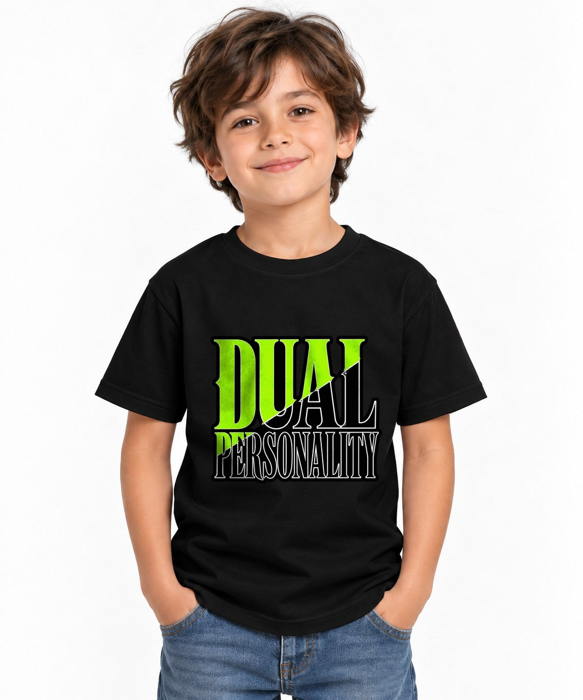 Dual Personality Graphic Tee - Bold Statement Typography Design - Black