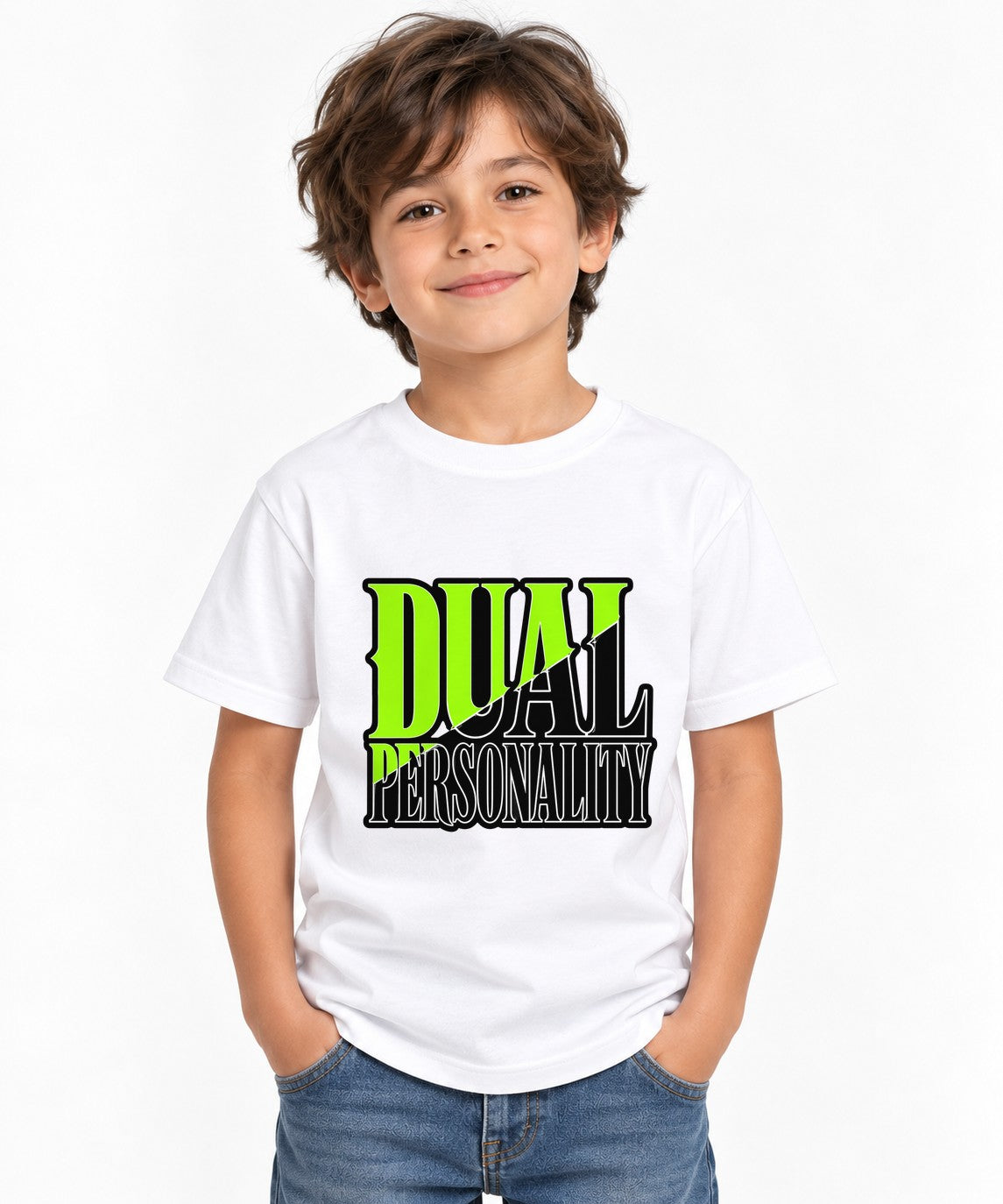 Dual Personality Graphic Tee - Bold Statement Typography Design - White