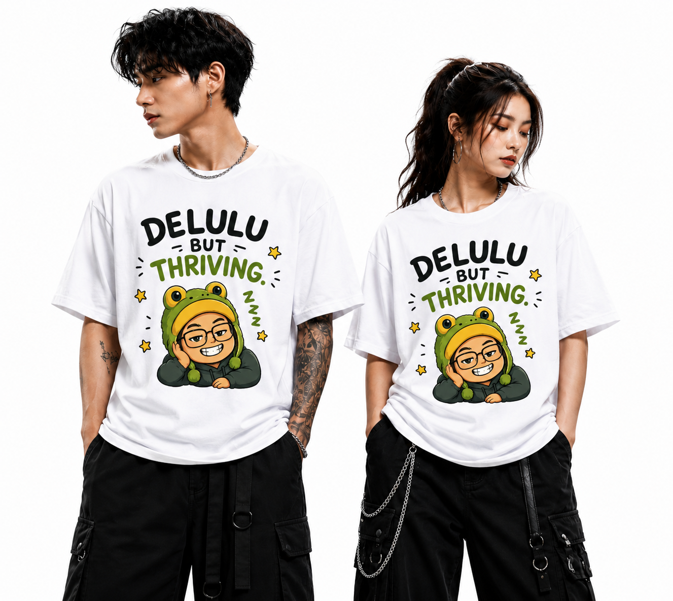 Delulu But Thriving Cute Frog Graphic Tee for Men & Women