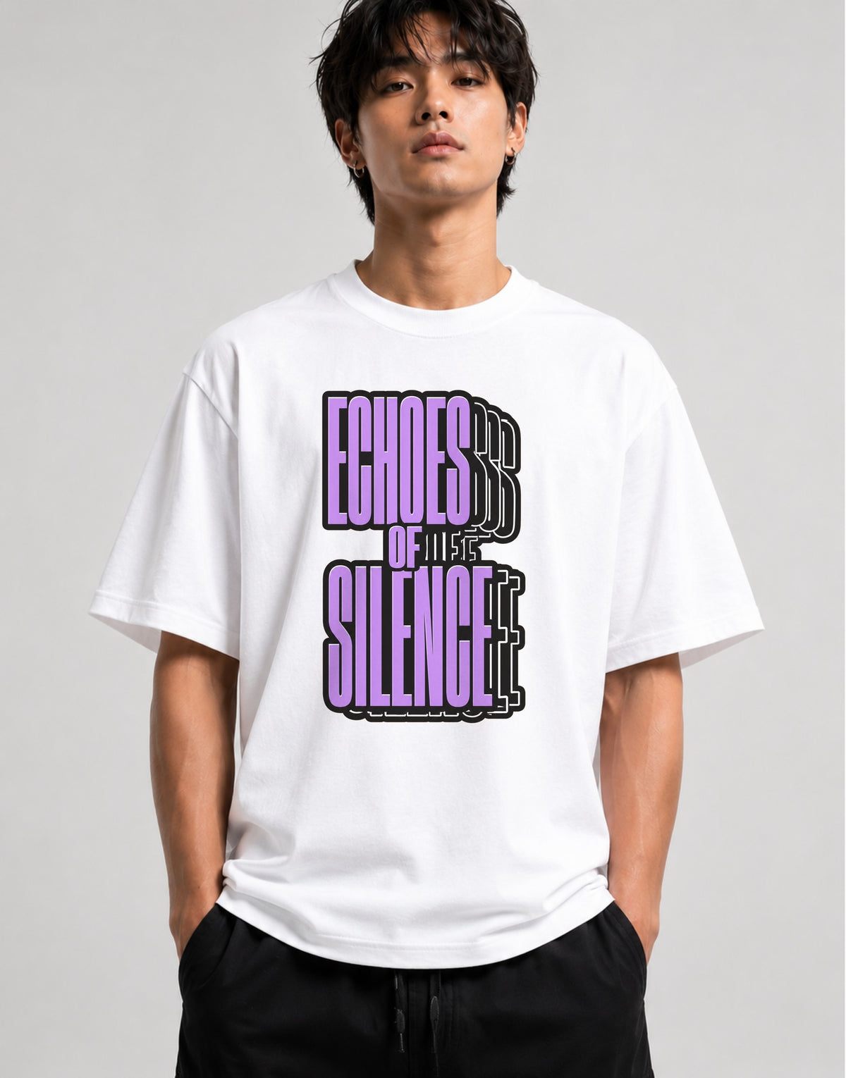 Echoes of Silence Graphic Tee - Bold Typography Street Style - White