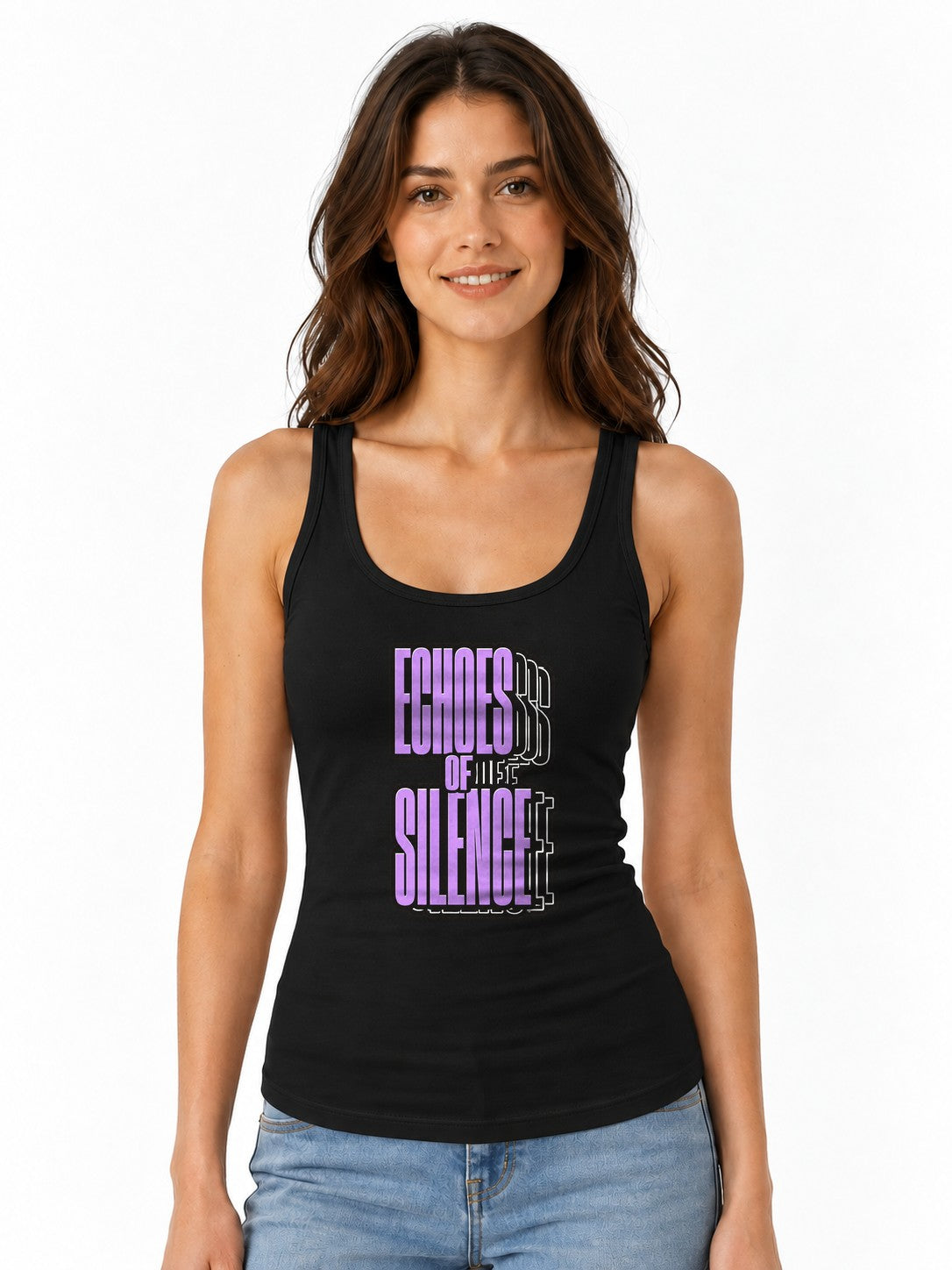 Echoes of Silence Typography Tee - Retro 3D Lettering Graphic - Black