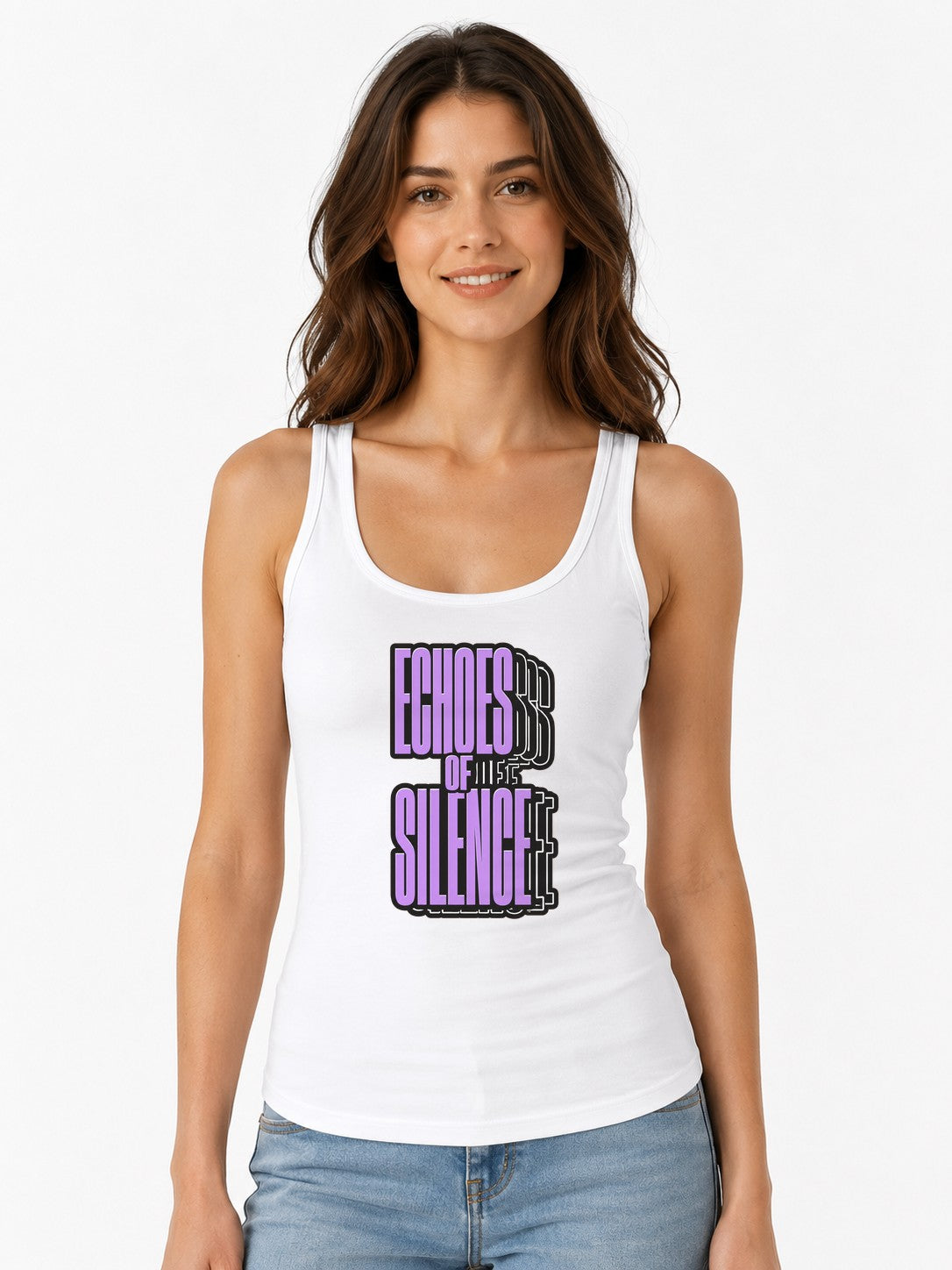 Echoes of Silence Typography Tee - Retro 3D Lettering Graphic - White