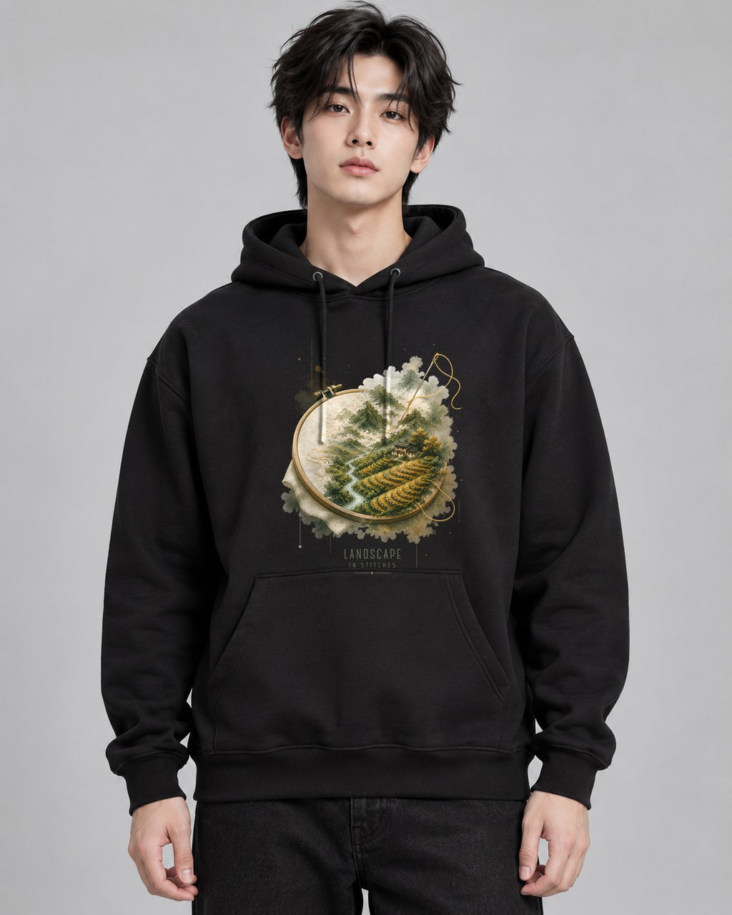 Embroidered Mountain Valley - Black