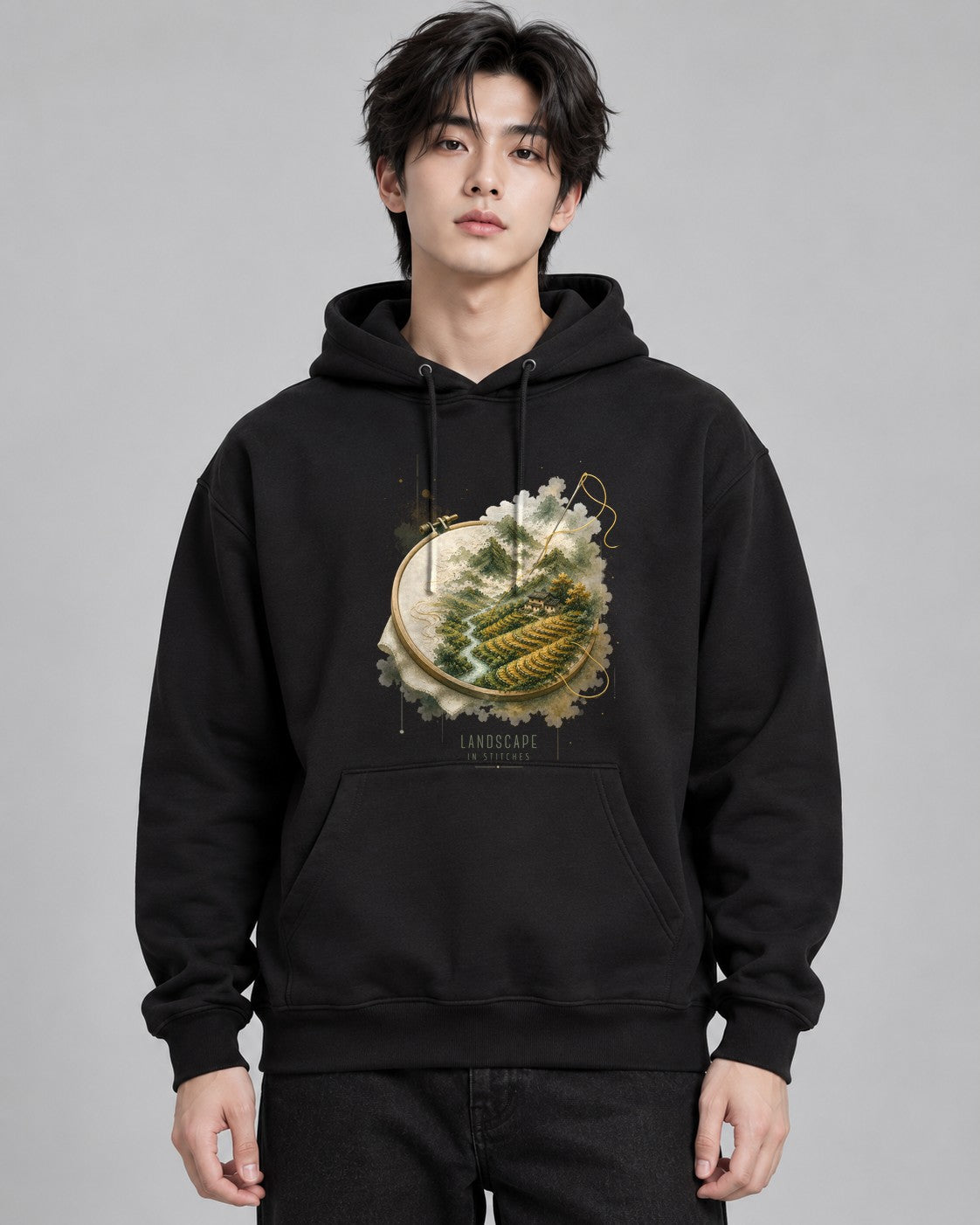 Embroidered Mountain Valley - Black