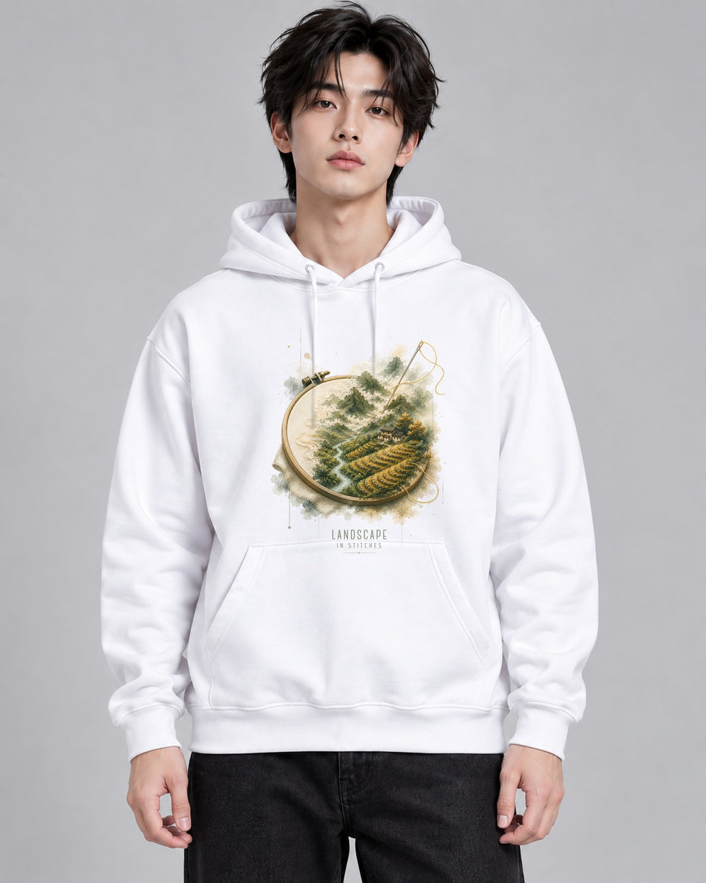 Embroidered Mountain Valley - White