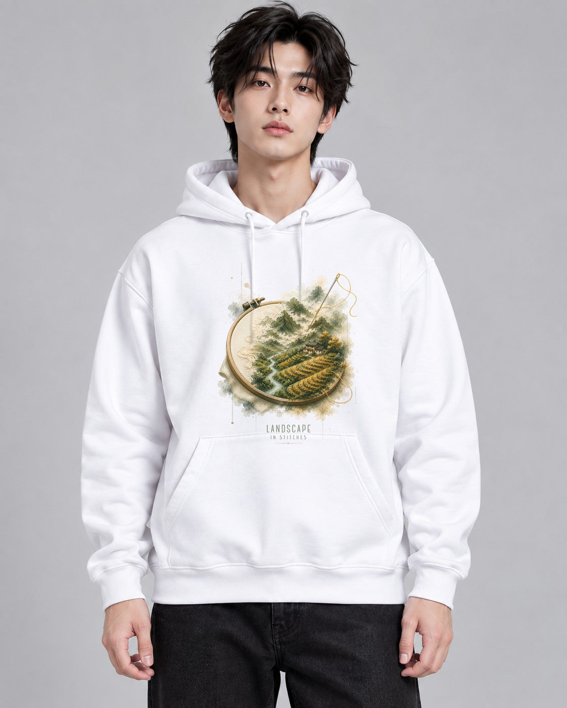 Embroidered Mountain Valley - White