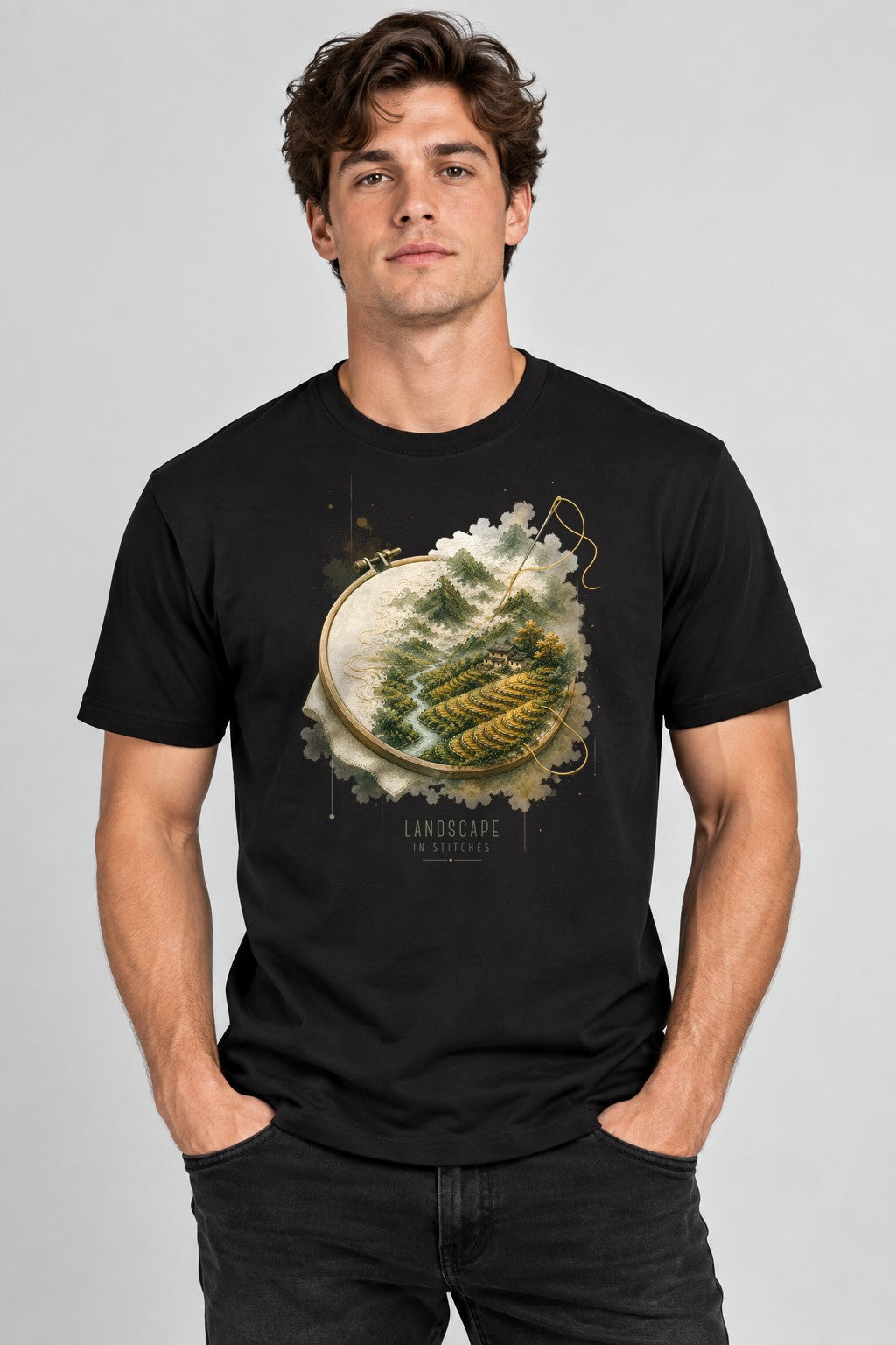 Embroidered Mountain Valley - Black