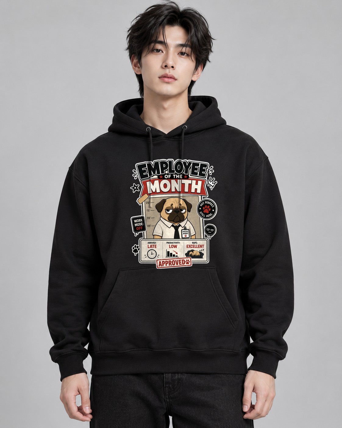 Employee Of The Month Funny Lazy Pug - Black
