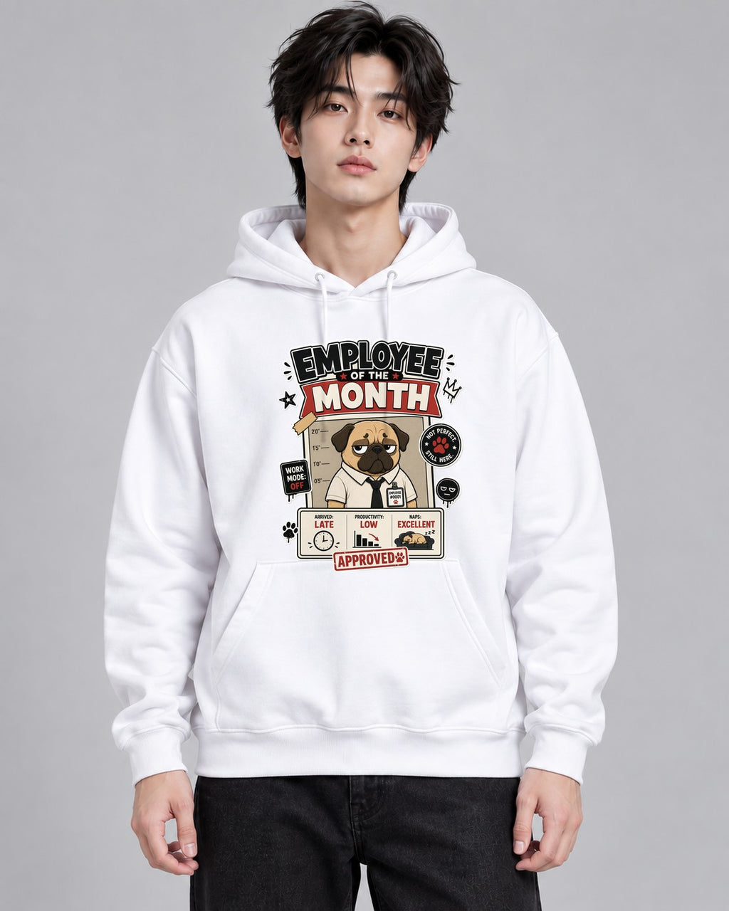 Employee Of The Month Funny Lazy Pug - White