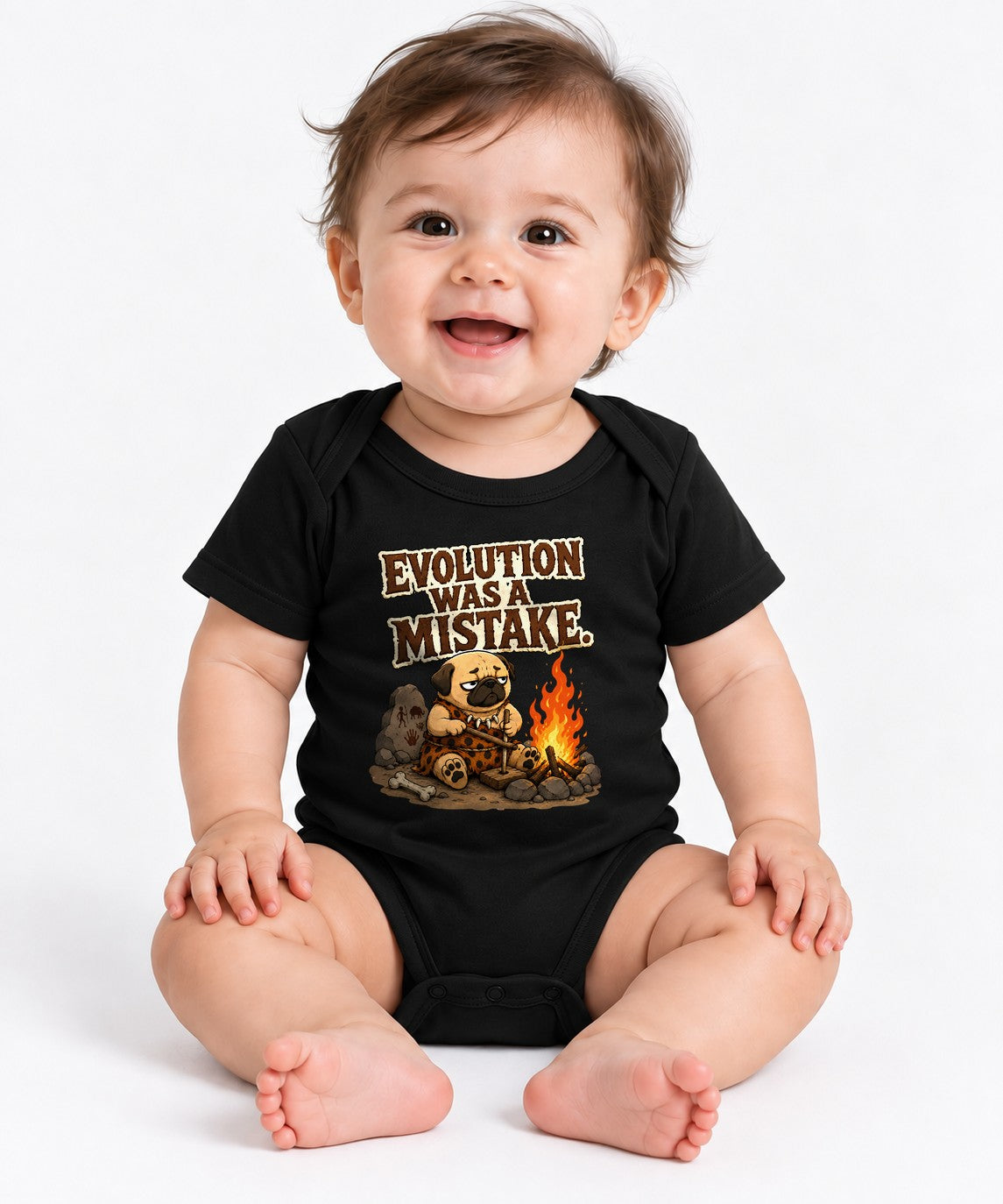 Evolution Was A Mistake Pug Shirt - Funny Caveman Dog Meme Tee - Black
