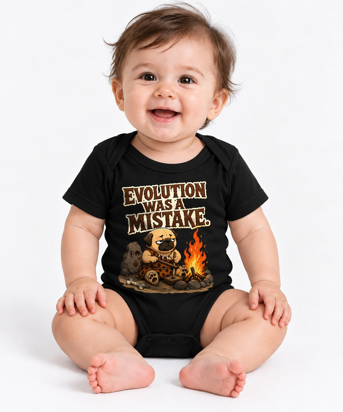 Evolution Was A Mistake Funny Caveman Pug Primitive Dog Humor - Black