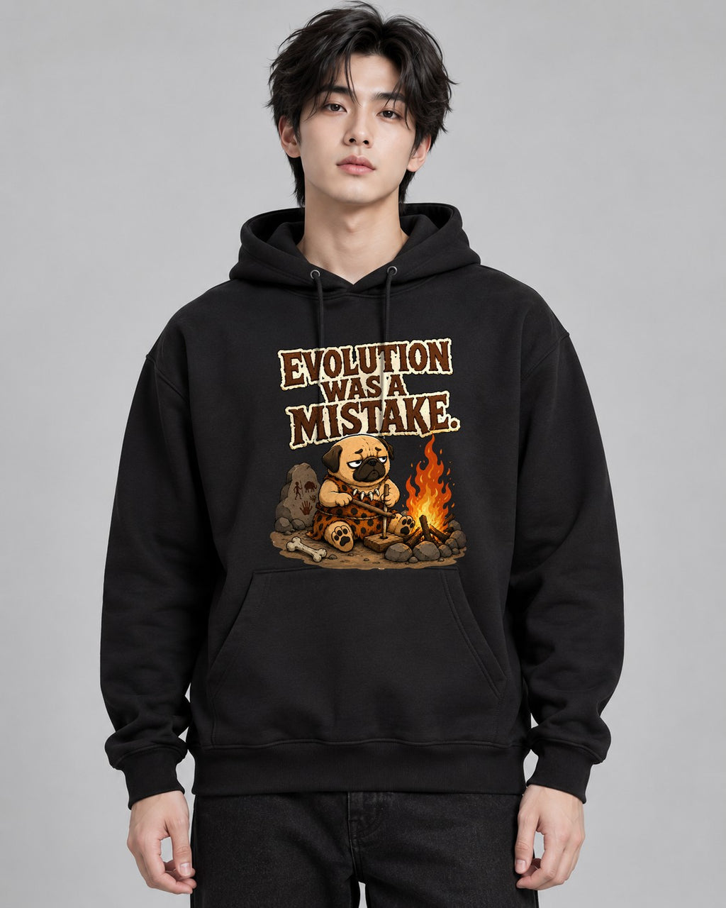 Evolution Was A Mistake Funny Cavema - Black