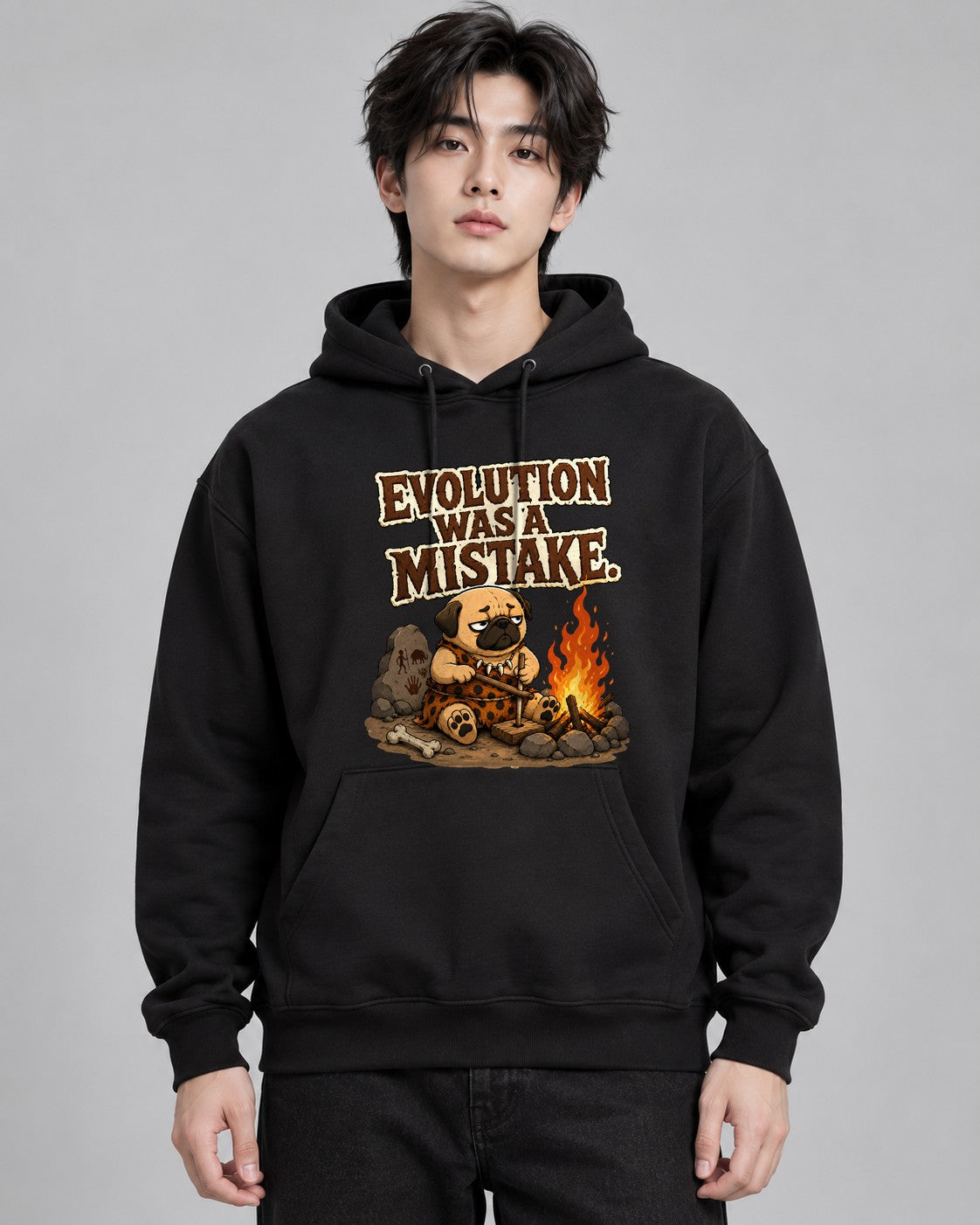 Evolution Was A Mistake Funny Cavema - Black