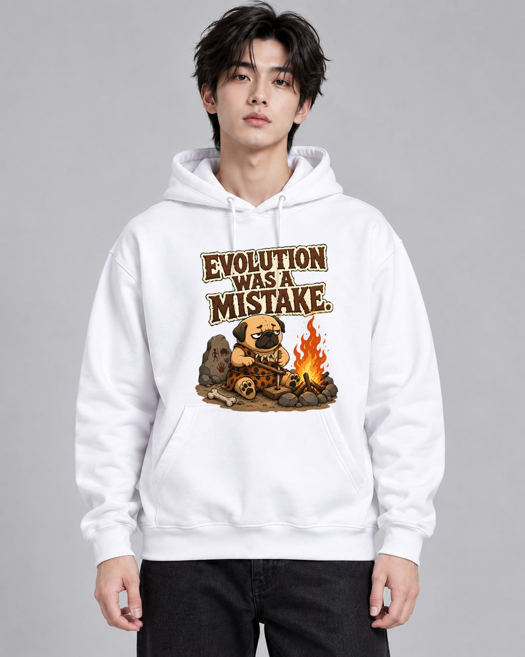 Evolution Was A Mistake Funny Cavema - White