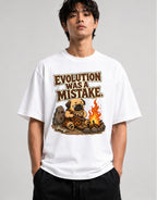 Evolution Was A Mistake Pug Shirt - Funny Caveman Dog Meme Tee - White