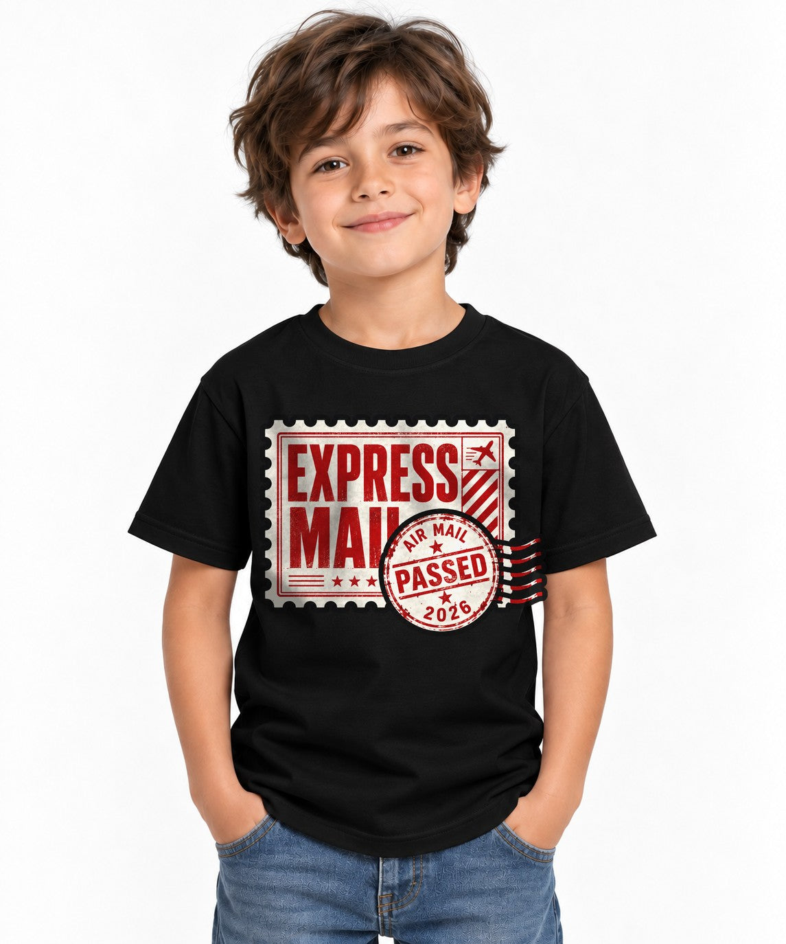 Express Mail Air Mail Postage Stamp Vintage Retro Travel Streetwear Typography - Black