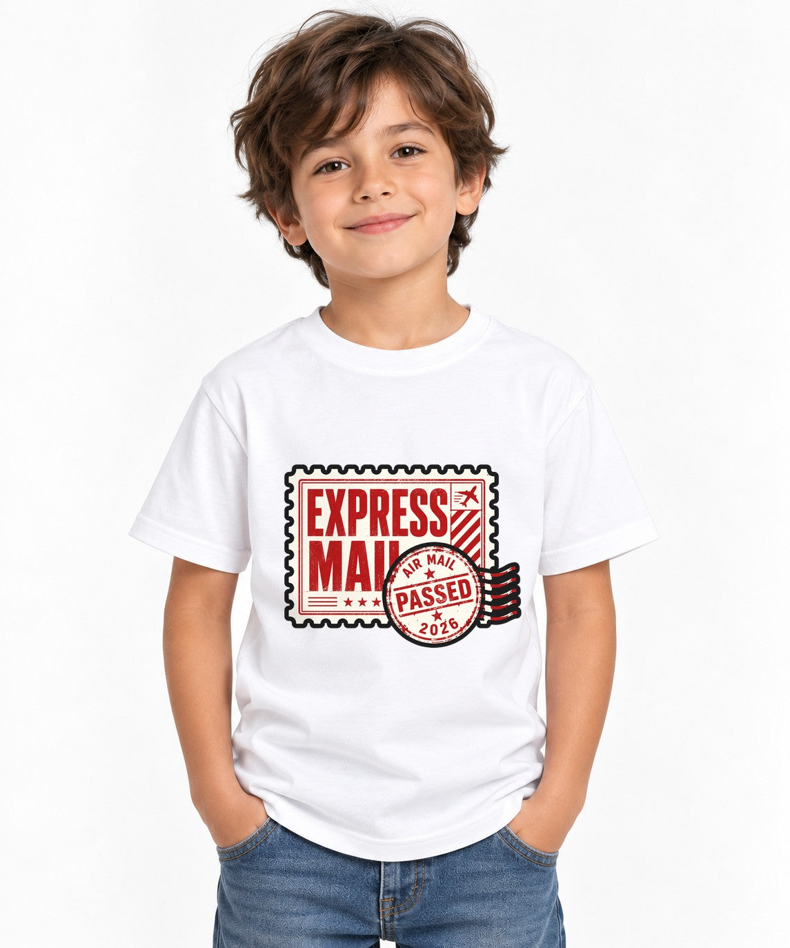 Express Mail Stamp Tee - Vintage Postal Service Graphic - White