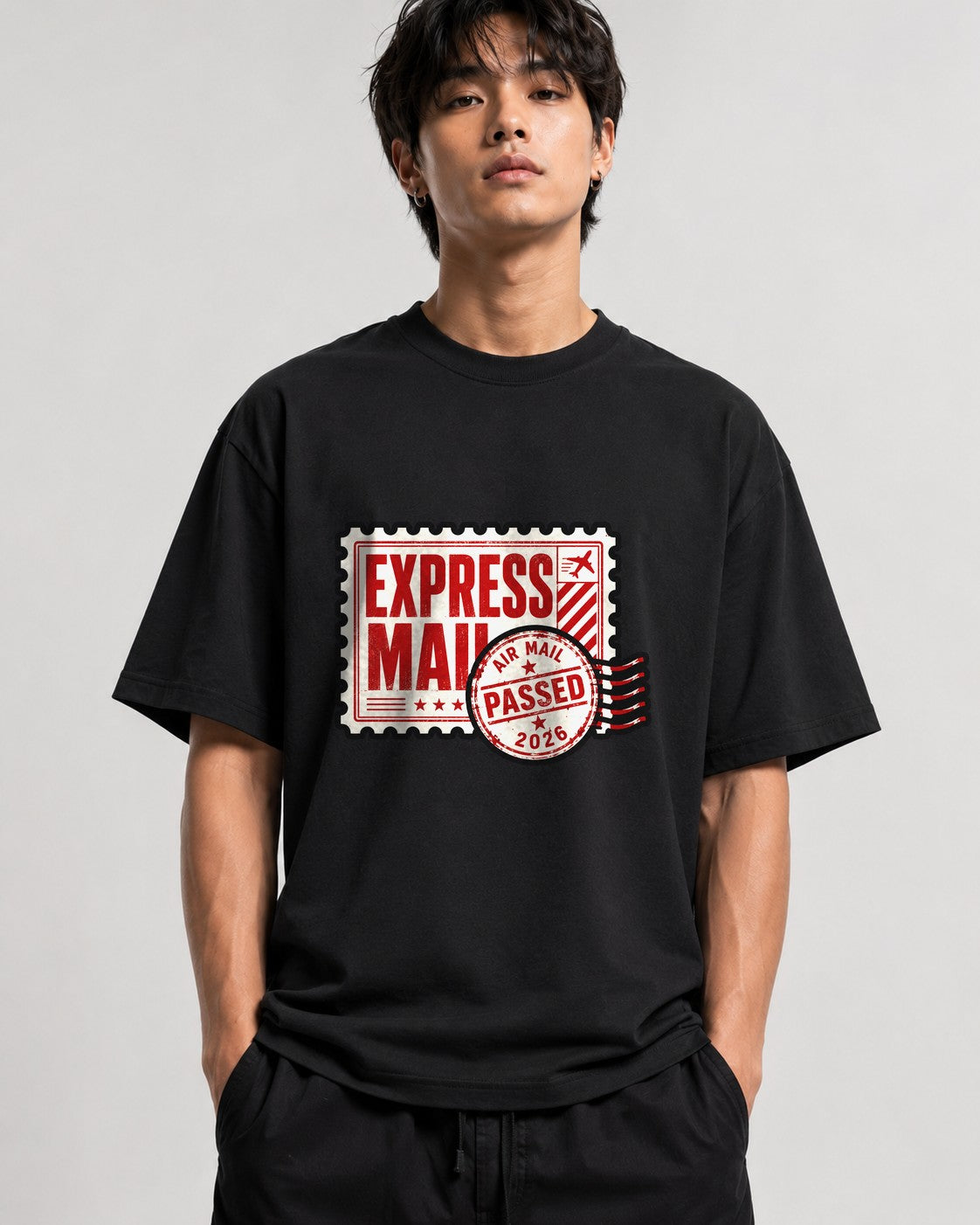 Express Mail Stamp Tee - Vintage Postal Service Graphic - Black