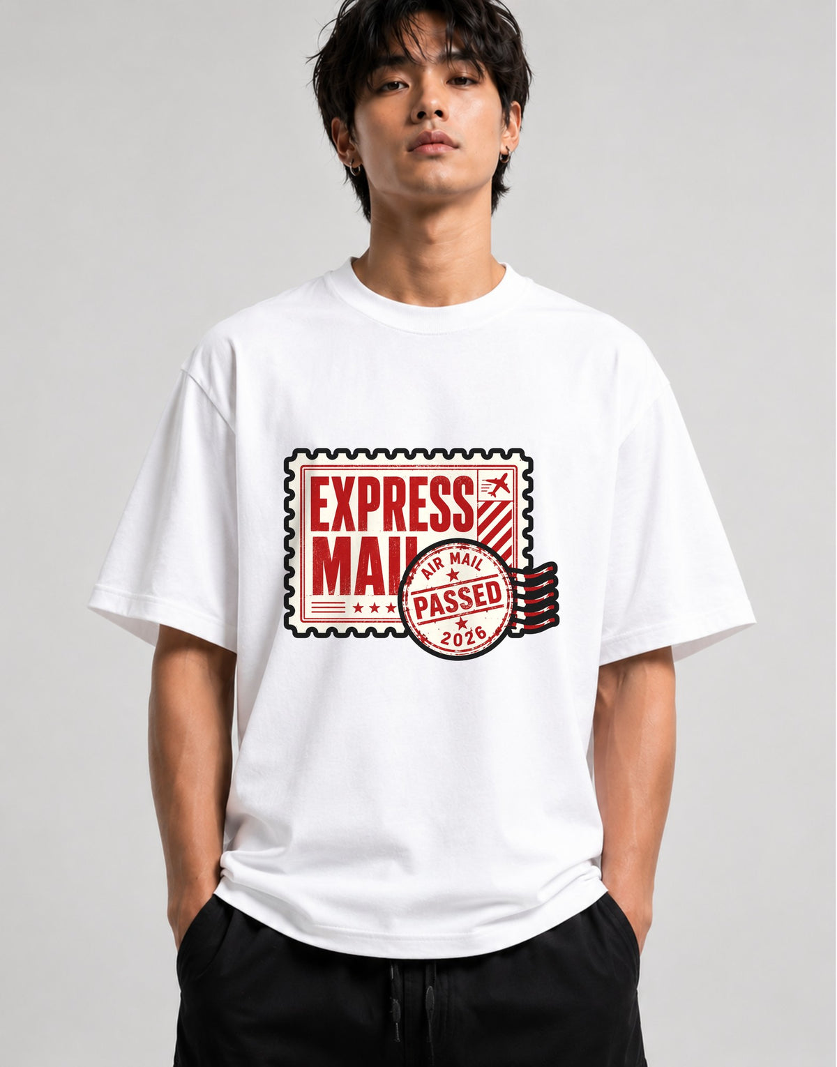 Express Mail Stamp Tee - Vintage Postal Service Graphic - White