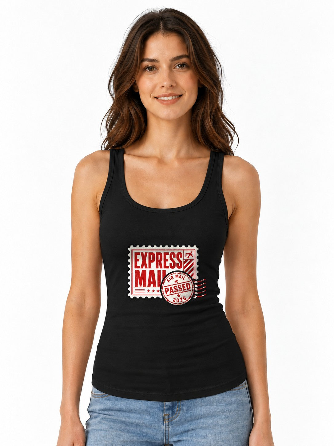 Express Mail Stamp Tee - Vintage Postal Service Graphic - Black