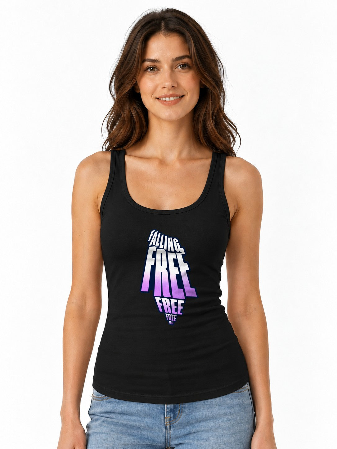 Falling Free Typography Shirt - Bold 3D Lettering Graphic Tee - Black
