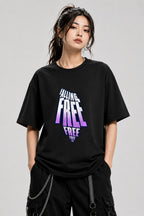 Falling Free Typography Shirt - Bold 3D Lettering Graphic Tee - Black