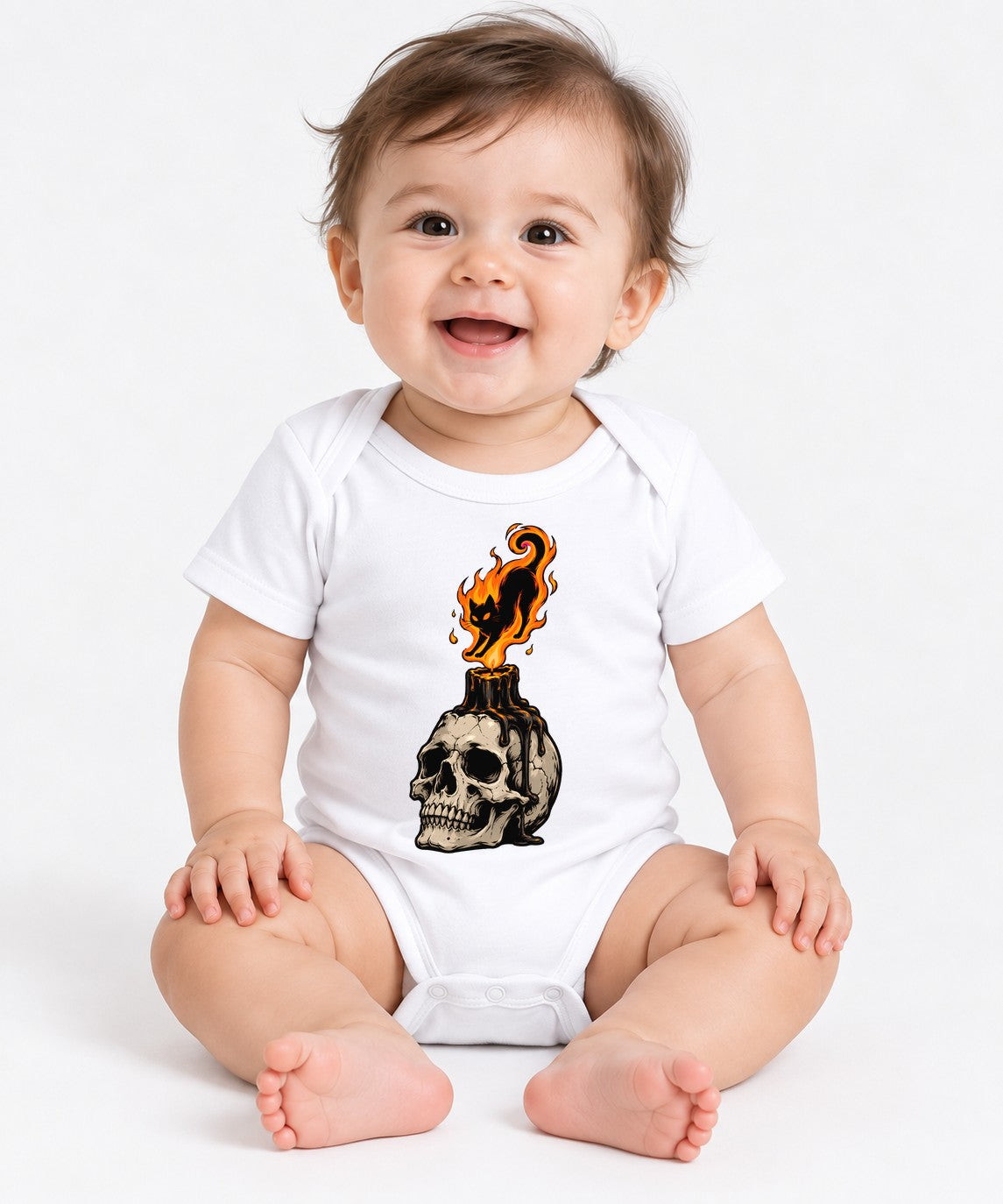 Flaming Cat Skull Candle - White