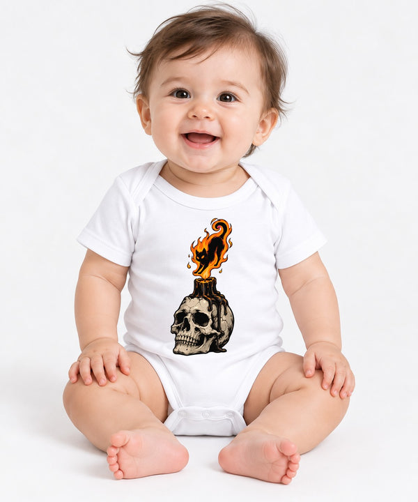 Flaming Cat Skull Candle - White