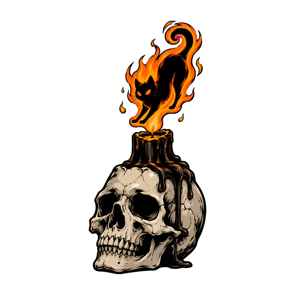 Flaming Cat Skull Candle