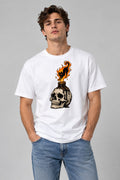 Flaming Cat Skull Candle - White