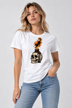 Flaming Cat Skull Candle - White