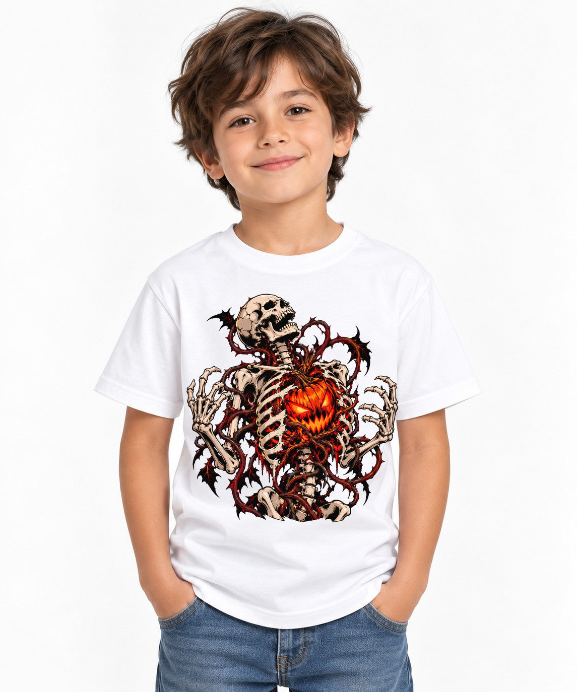 Flaming Heart Skeleton - White