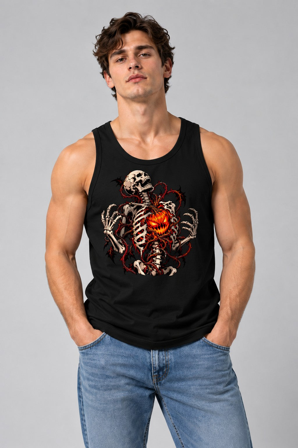 Flaming Heart Skeleton - Black