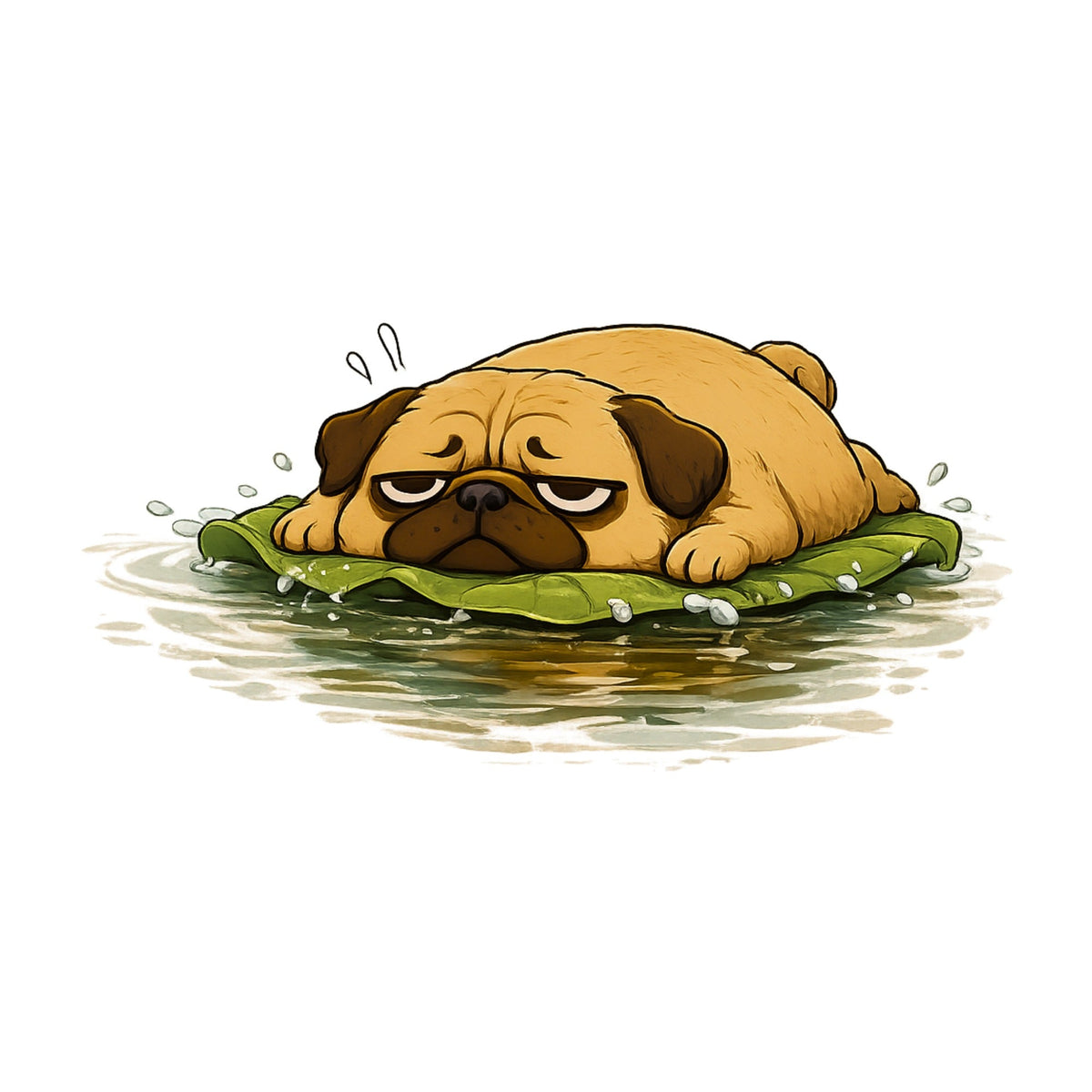 Floating Pug Dog On Lily Pad Lazy Frog Water Pond Funny Humor