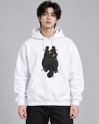Fluffy Black Cat - White