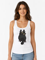 Fluffy Black Cat - White