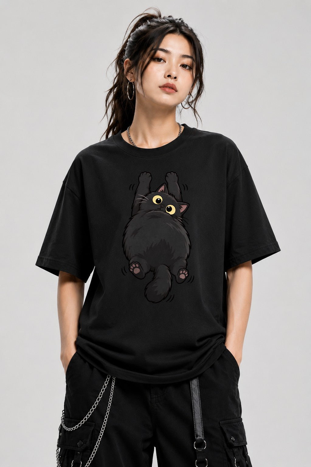 Fluffy Black Cat - Black