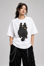 Fluffy Black Cat - White