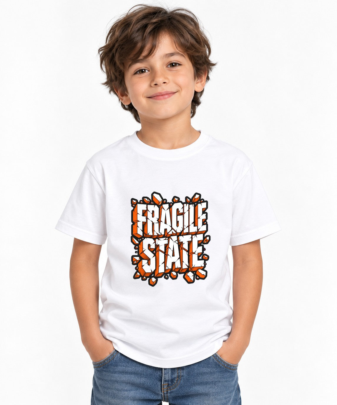 Fragile Shattered State Graphic Tee - Bold Typography Design - White