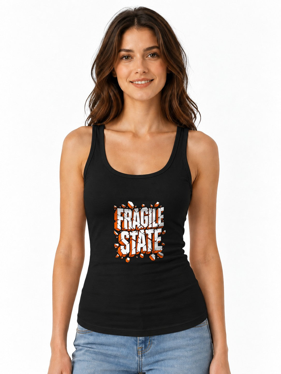 Fragile Shattered State Graphic Tee - Bold Typography Design - Black