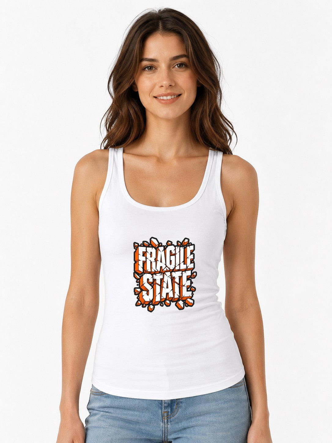 Fragile Shattered State Graphic Tee - Bold Typography Design - White