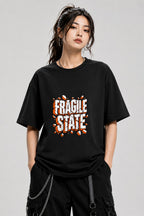 Fragile Shattered State Graphic Tee - Bold Typography Design - Black